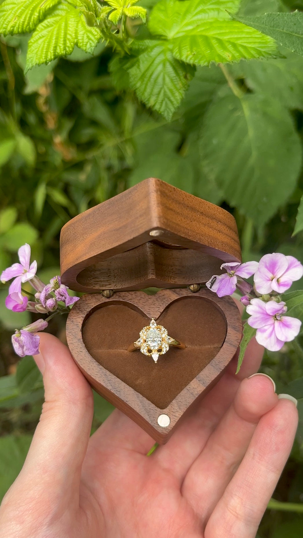 Sparkling Moissanite Ring in Wooden Heart Shaped Box!
