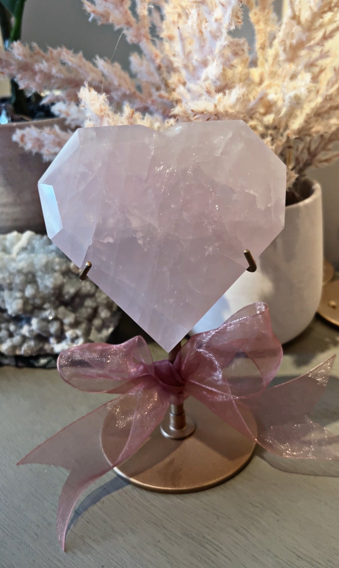 Large Lavender Rose Quartz Heart Statue