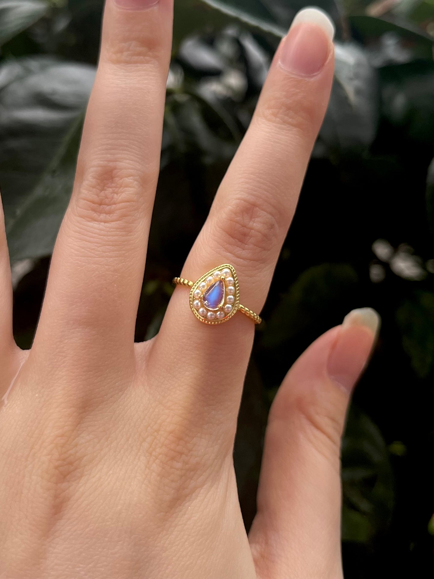 Teardrop Moonstone with faux pearl detailing