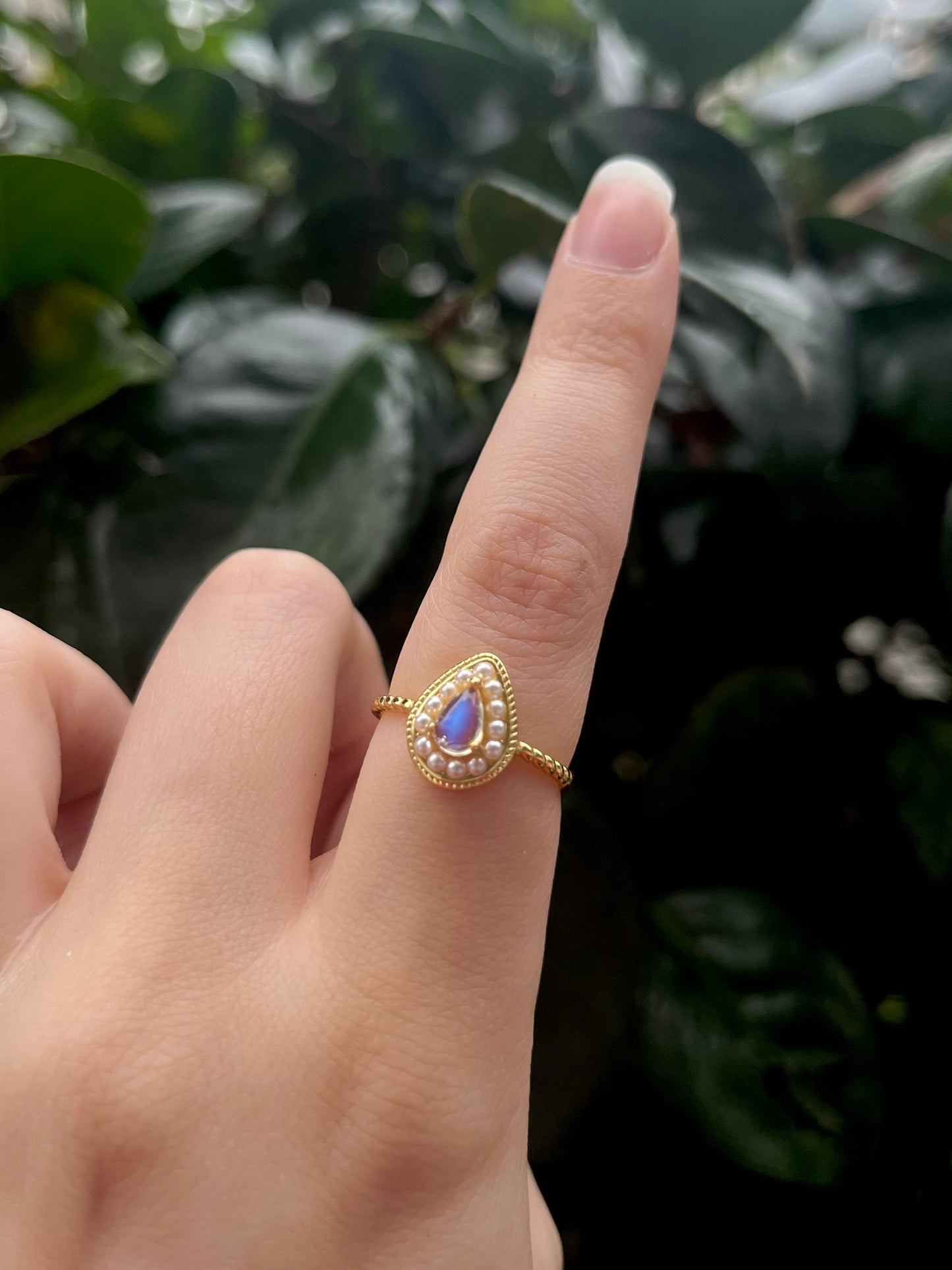 Teardrop Moonstone with faux pearl detailing