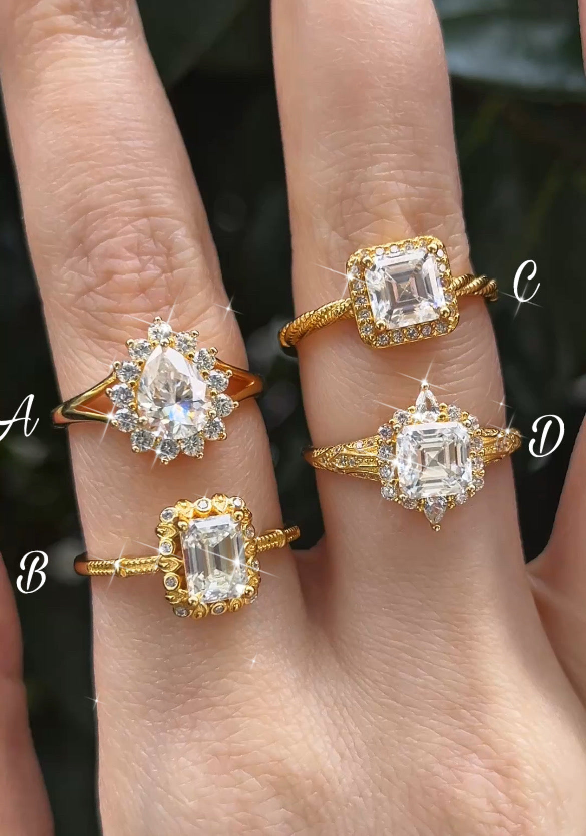 Moissanite Rings ~ Gold Plated