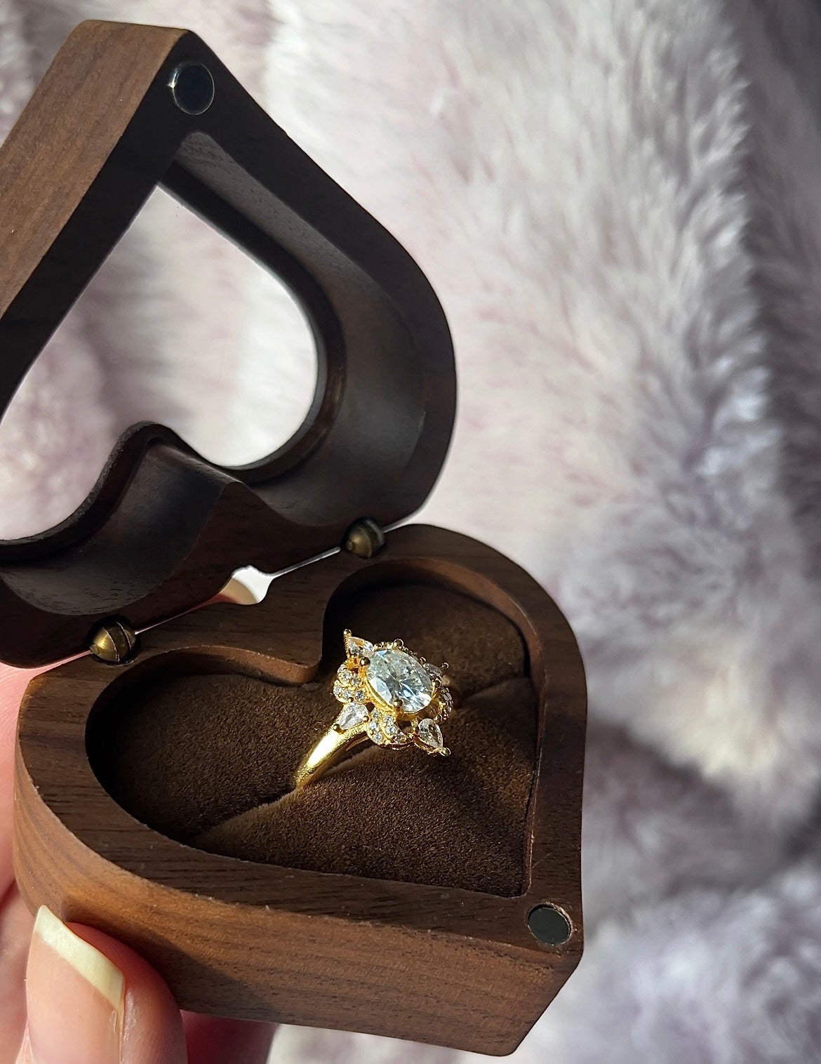 The Ultimate Love Day Gift! Sparkling Moissanite Ring in Wooden Heart Shaped Box!