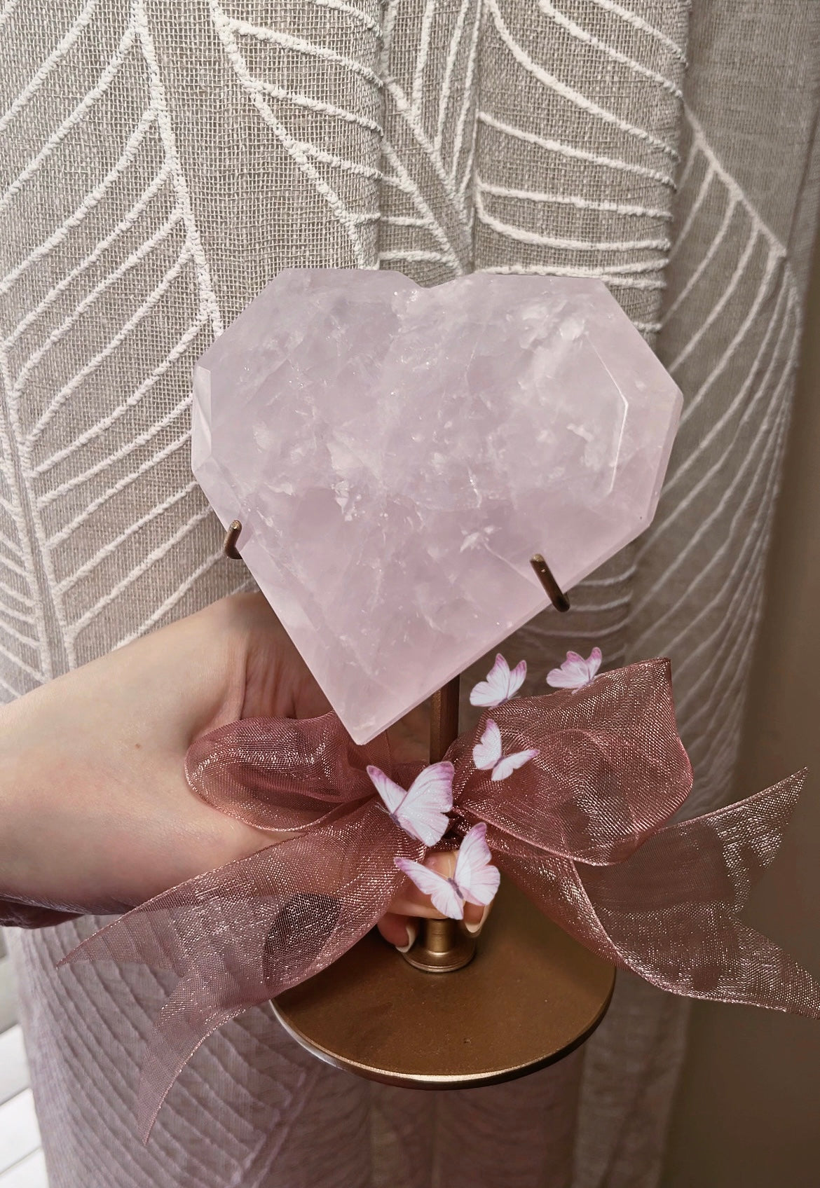 Large Lavender Rose Quartz Heart Statue