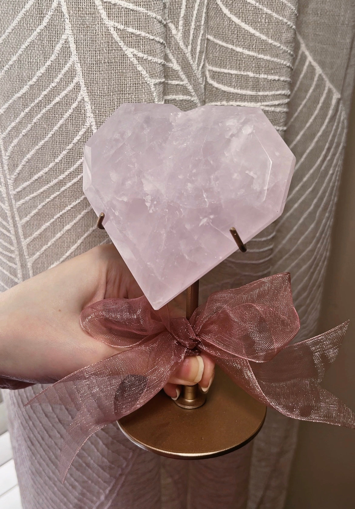 Large Lavender Rose Quartz Heart Statue