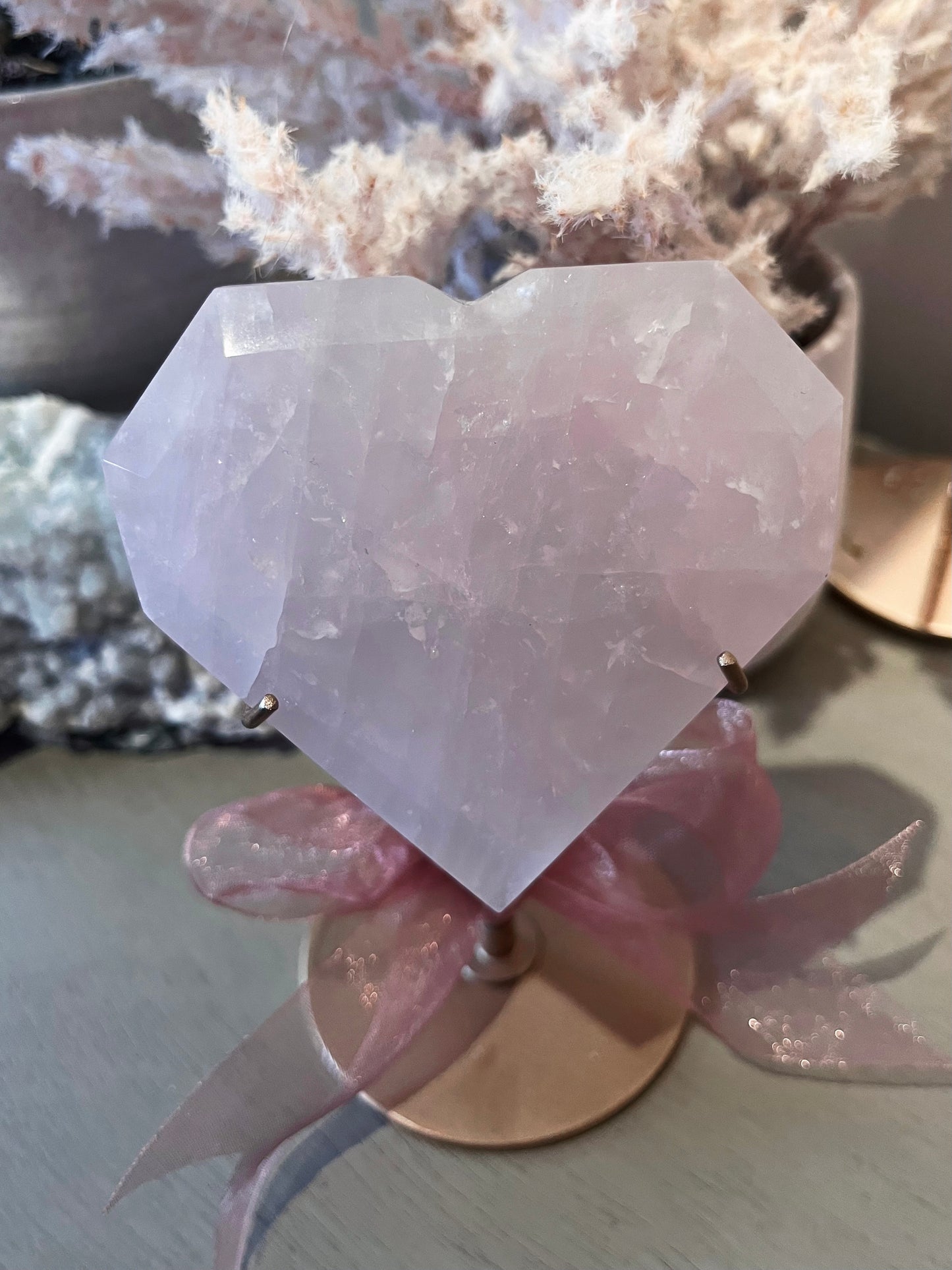 Large Lavender Rose Quartz Heart Statue