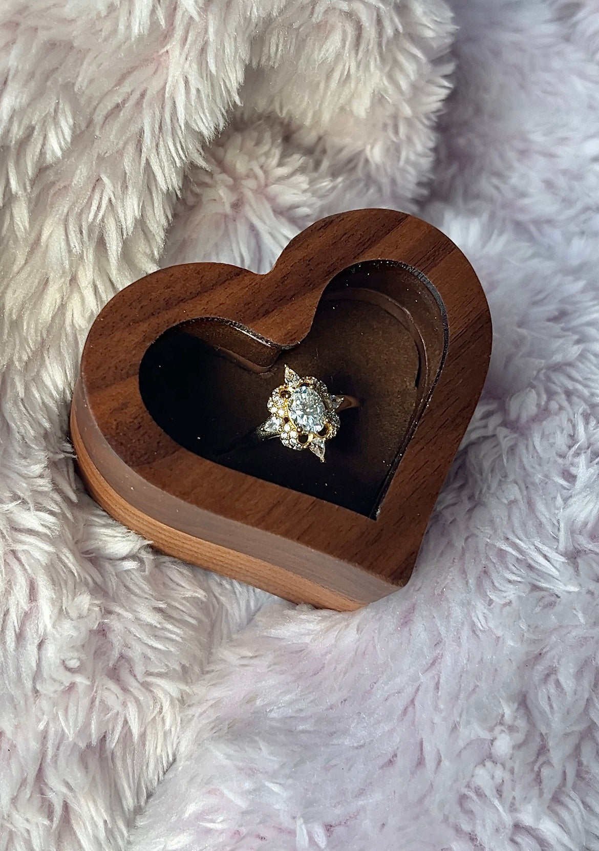 The Ultimate Love Day Gift! Sparkling Moissanite Ring in Wooden Heart Shaped Box!