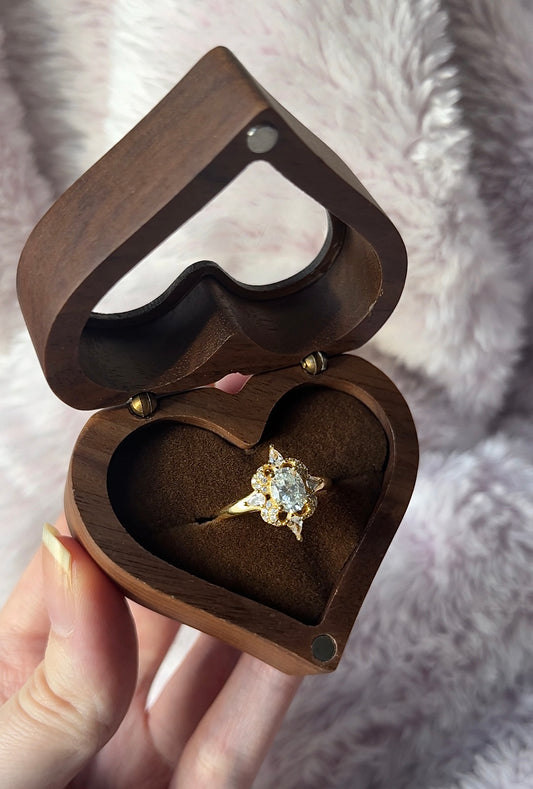 The Ultimate Love Day Gift! Sparkling Moissanite Ring in Wooden Heart Shaped Box!