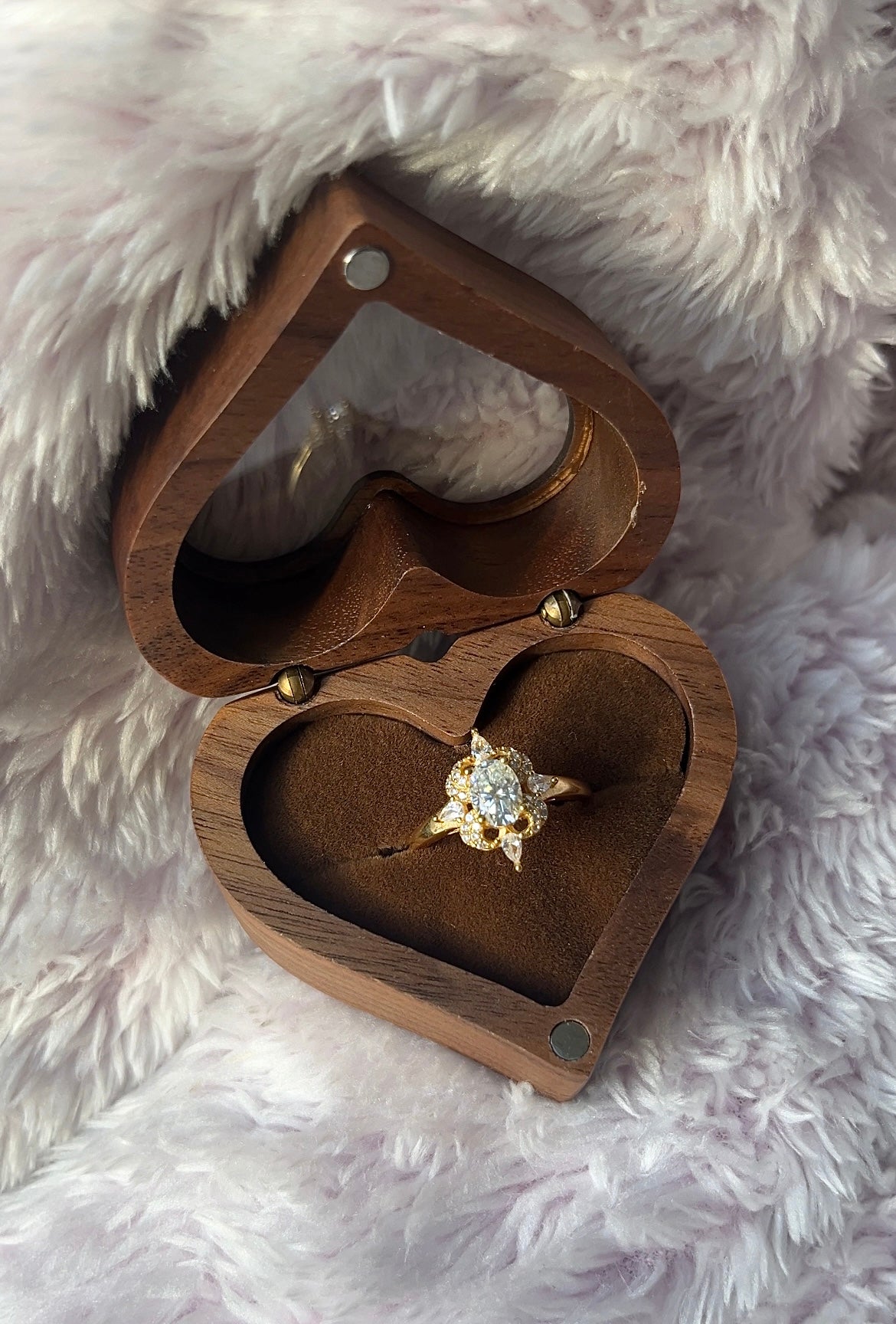 The Ultimate Love Day Gift! Sparkling Moissanite Ring in Wooden Heart Shaped Box!