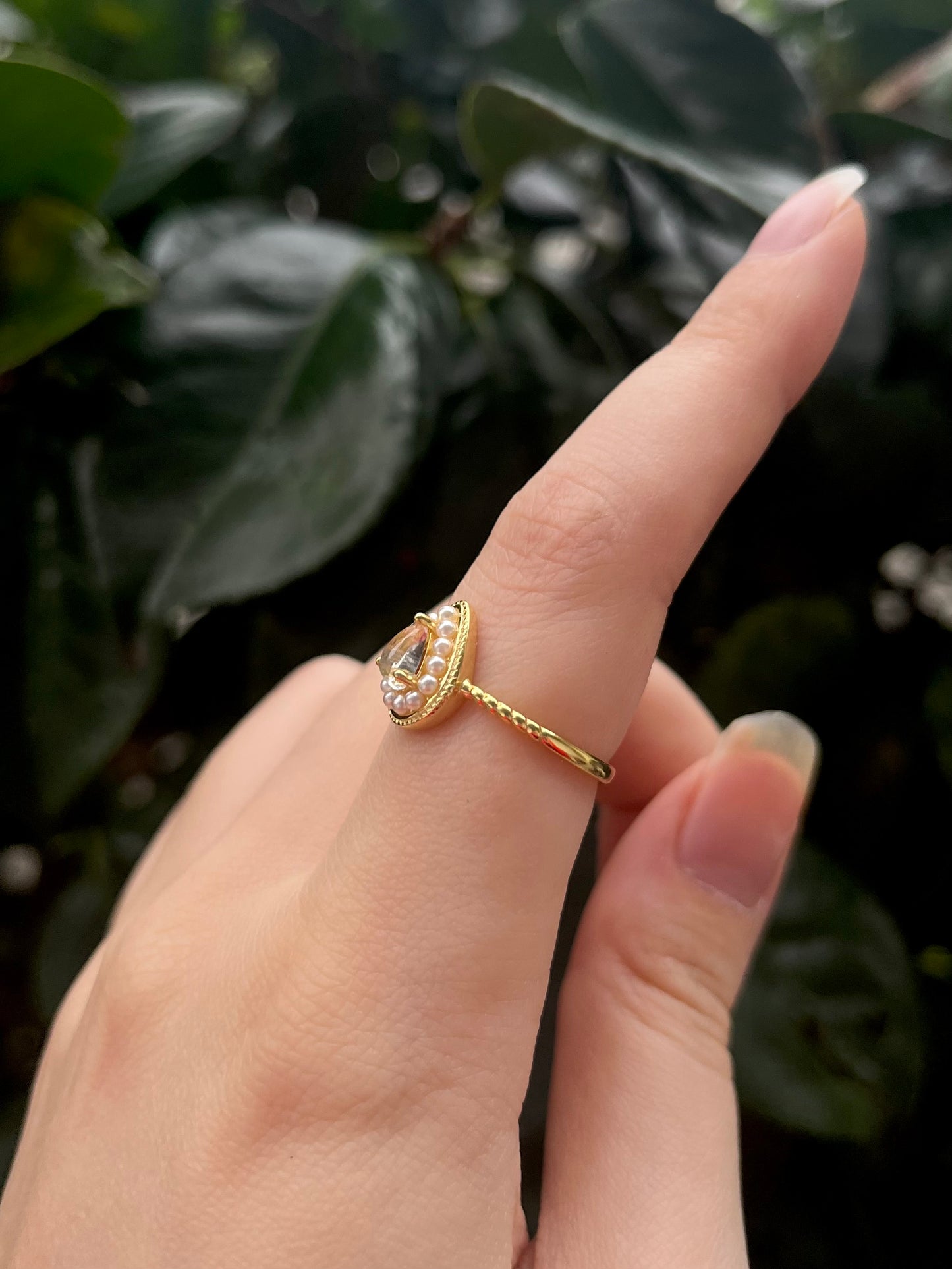 Teardrop Moonstone with faux pearl detailing